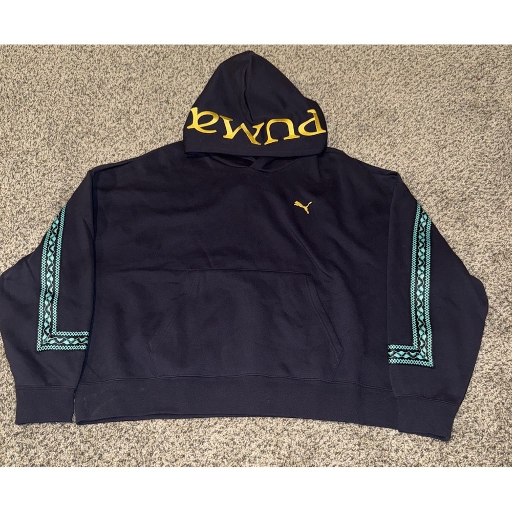 PUMA Road to Unity Hoodie Men's Size XL Gold Logos Navy Blue